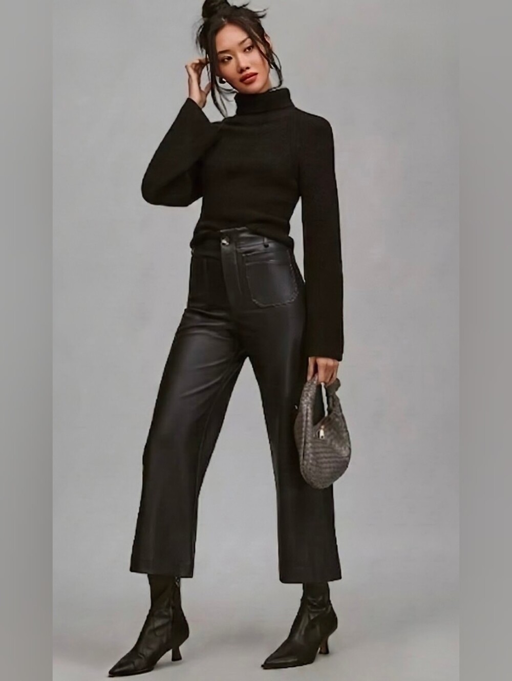 High-Rise Faux Leather Wide-Leg Pants - Black